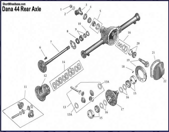 Rebuilt Dana 44 Differential Rear Axle.